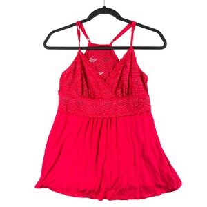 Cynthia Rowley Red Lace Babydoll Halter Tank Y2K Sleepwear Top Women's M